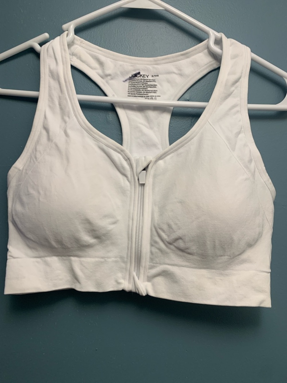 Jockey White Front-Zip Racerback Sports Bra